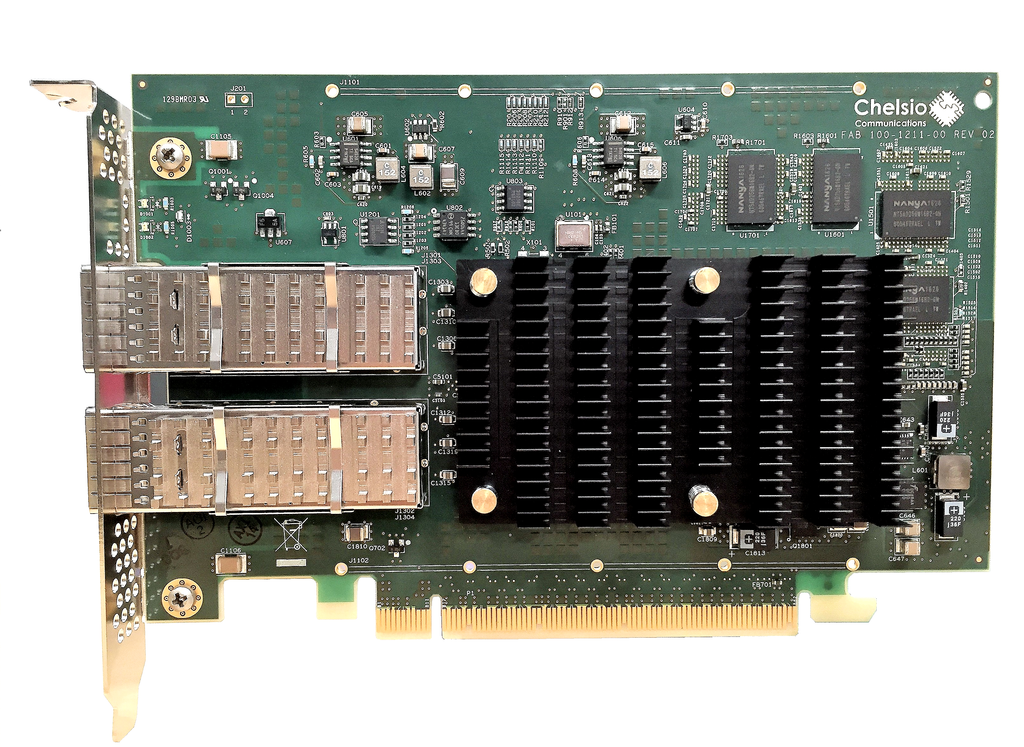 T62100-CR: 2-port Half Size 40/50/100GbE Unified Wire, Enhanced TOE & iSCSI Adapter with PCIe 3.0 x16 Interface, 32K connections, QSFP28 connector